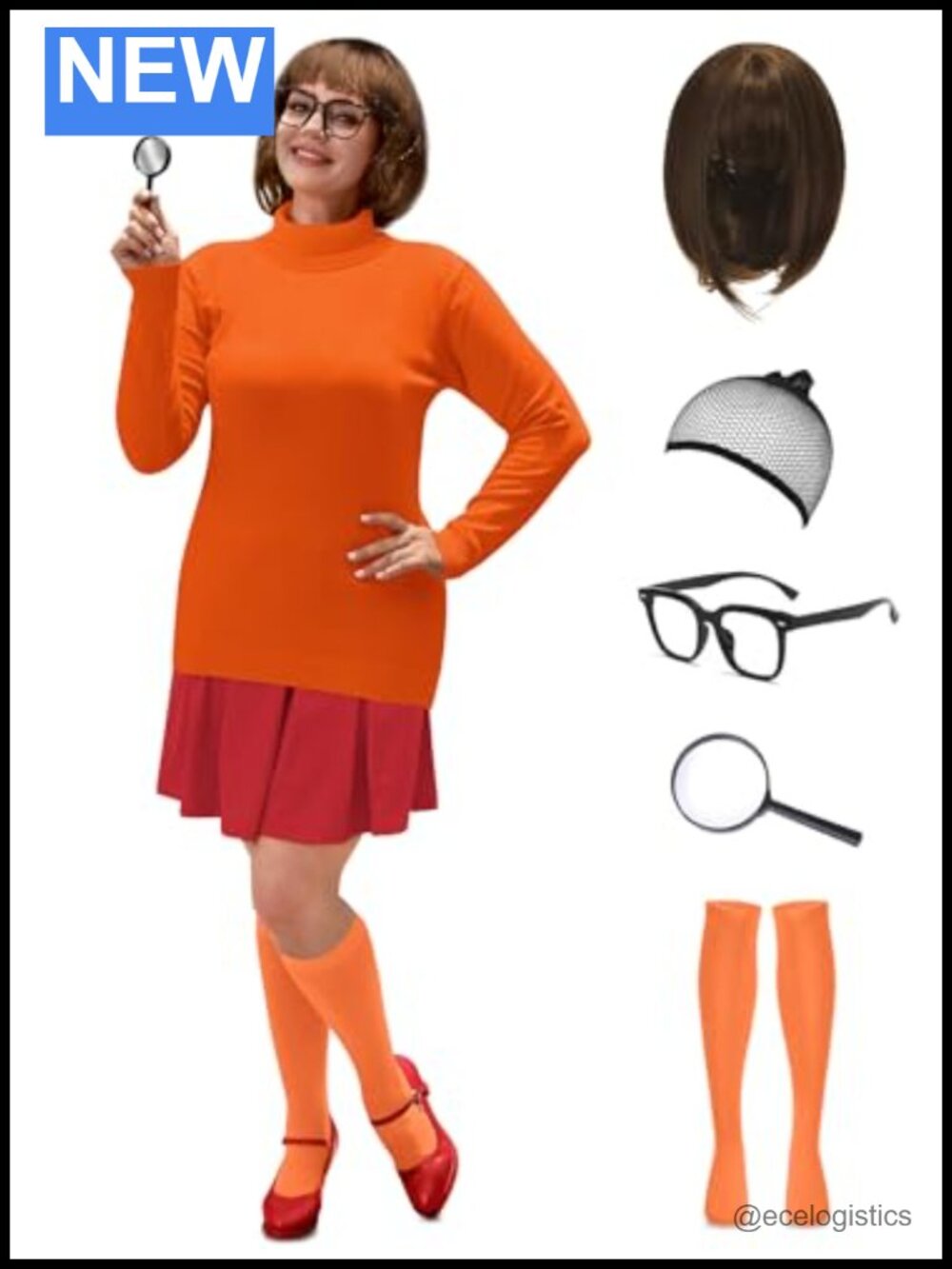 Women's Plus Size Halloween 7 Piece Costume Set Sweater Crop Top Skirt Cosplay